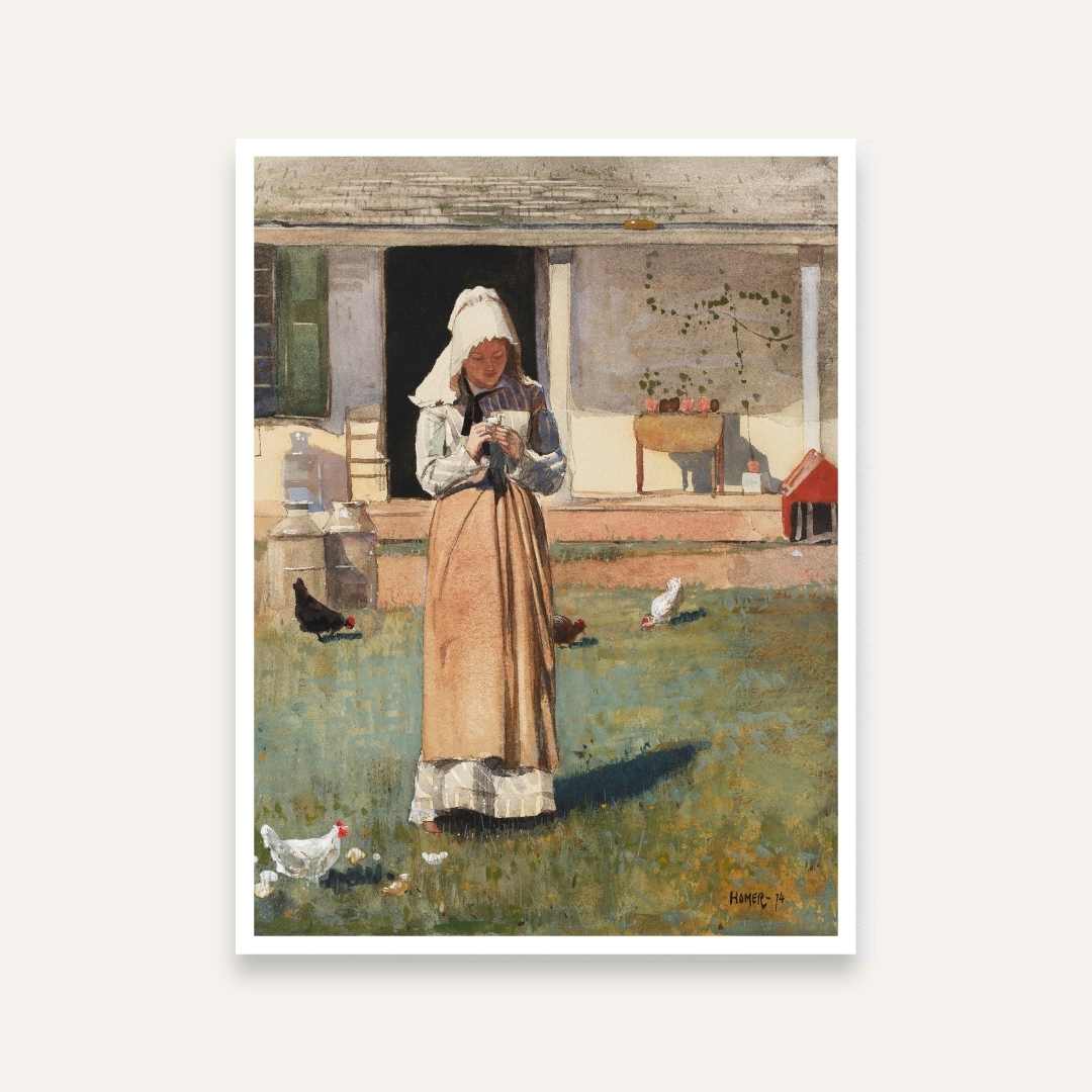 Rustic Village Woman Painting for Living Room | Winslow Homer Farmhouse Wall Art 4 :5 Vertical Premium Wall Art Canvas by MeriDeewar