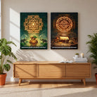 Sacred Durga & Kubera Yantra | Set of 2 Vertical Canvas Curate Premium Wall Art Canvas by MeriDeewar
