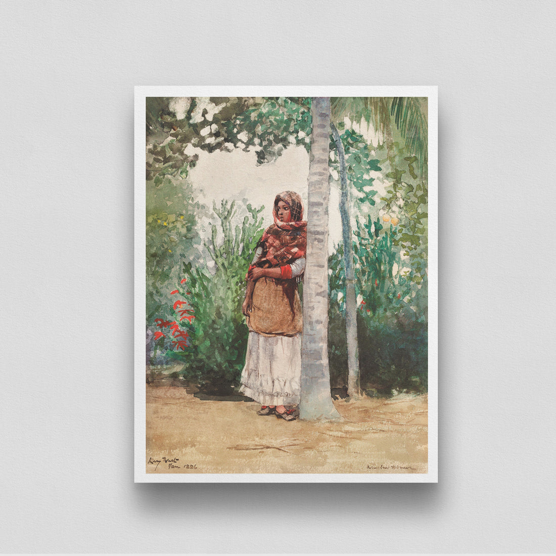 Sad Woman in Shawl Under a Palm Tree Poster by Winslow Homer 3 : 4 Vertical New Premium Wall Art Canvas by MeriDeewar