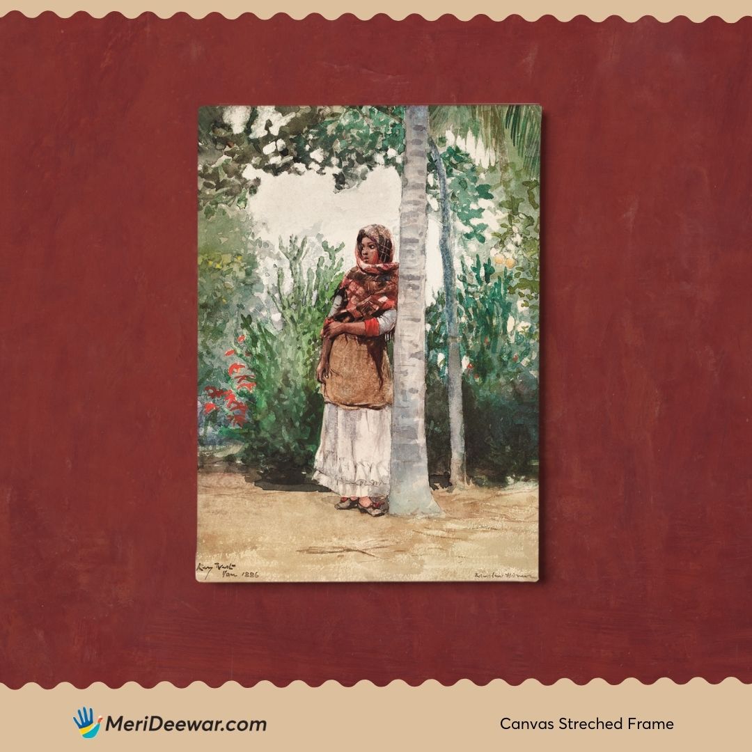 Sad Woman in Shawl Under a Palm Tree Poster by Winslow Homer 3 : 4 Vertical New Premium Wall Art Canvas by MeriDeewar