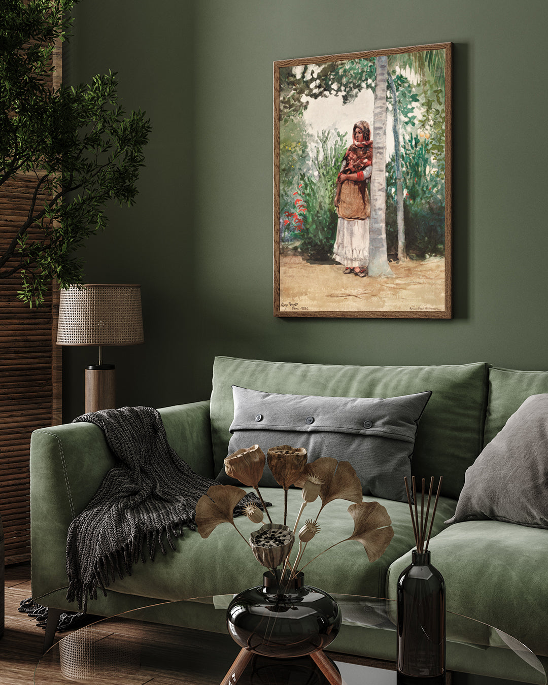 Sad Woman in Shawl Under a Palm Tree Poster by Winslow Homer 3 : 4 Vertical New Premium Wall Art Canvas by MeriDeewar