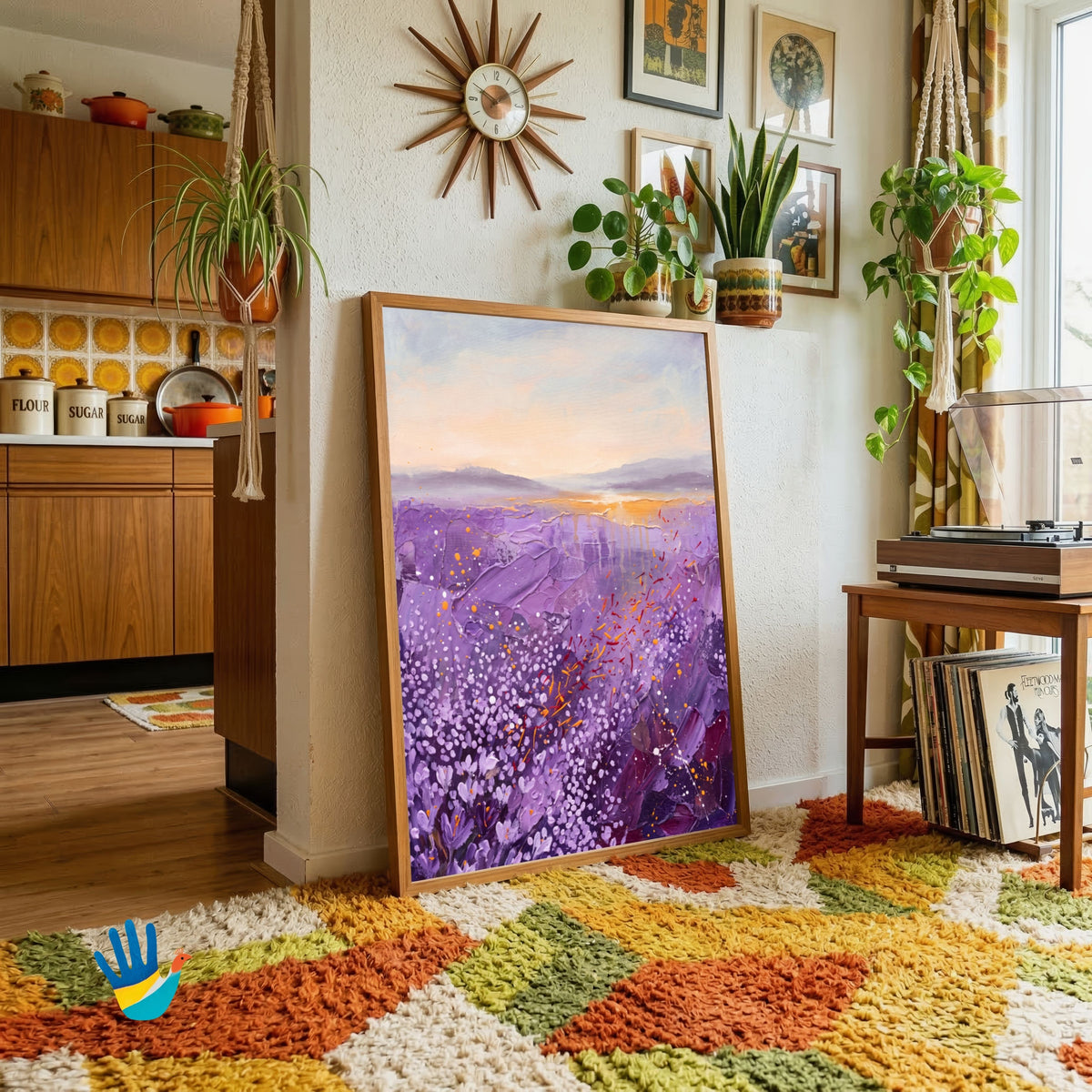 Saffron Dawn | Kashmir Saffron Field Abstract Art 3 : 4 Vertical Premium Wall Art Canvas by MeriDeewar