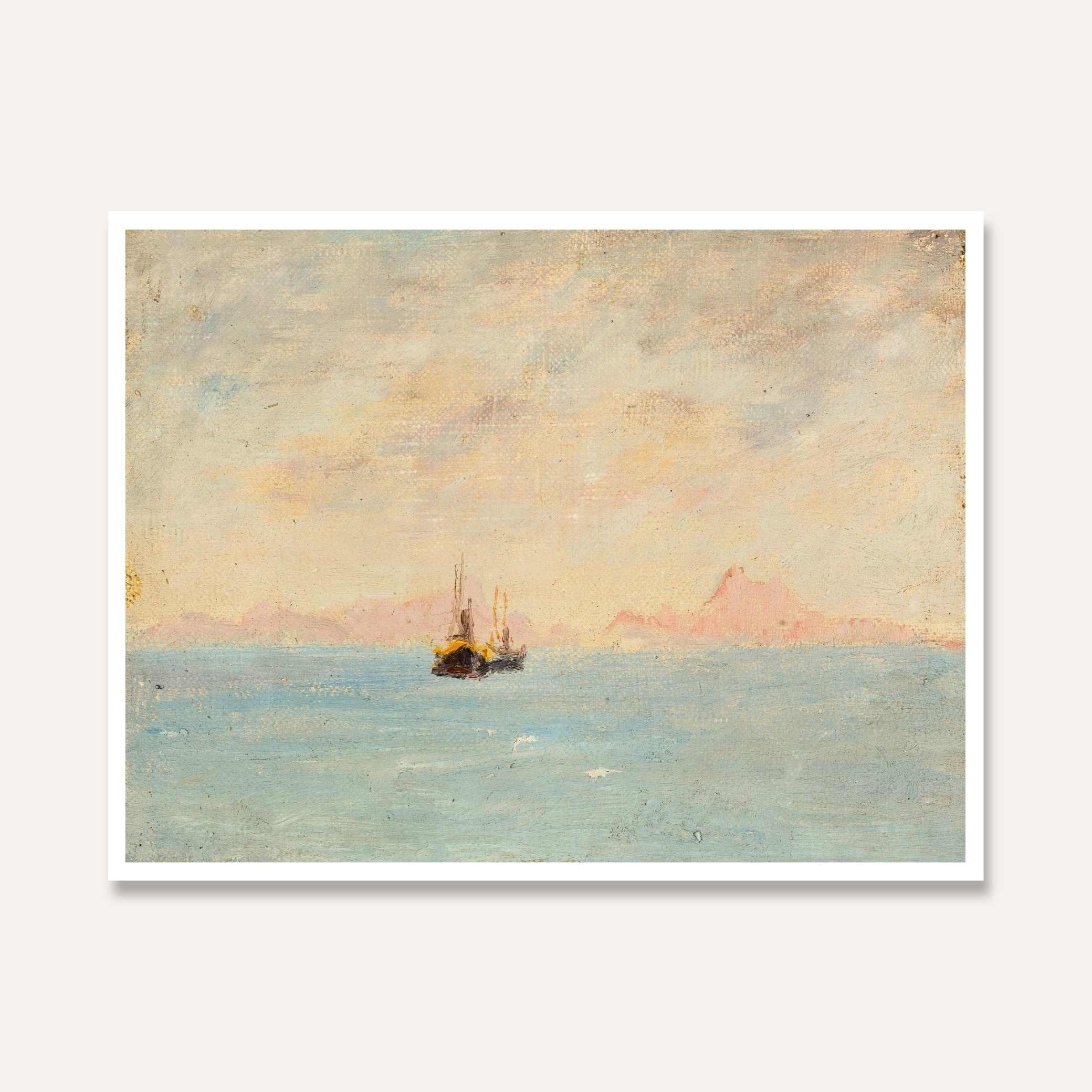 Sailboat Seascape Oil Painting | Horizontal Framed Print 4 : 3 Horizontal Premium Wall Art Canvas by MeriDeewar