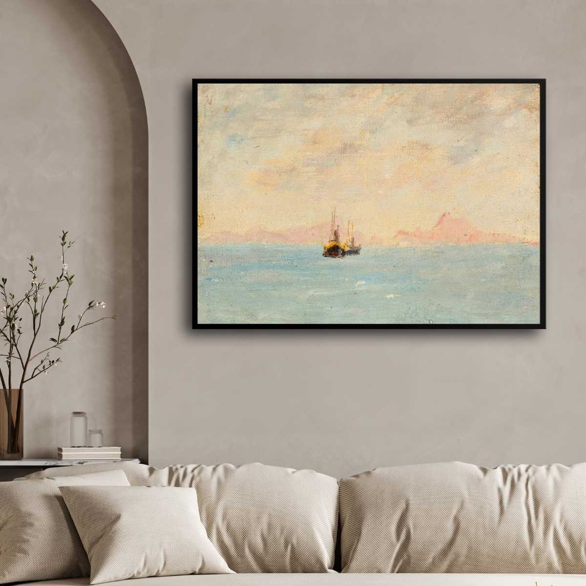 Sailboat Seascape Oil Painting | Horizontal Framed Print 4 : 3 Horizontal Premium Wall Art Canvas by MeriDeewar