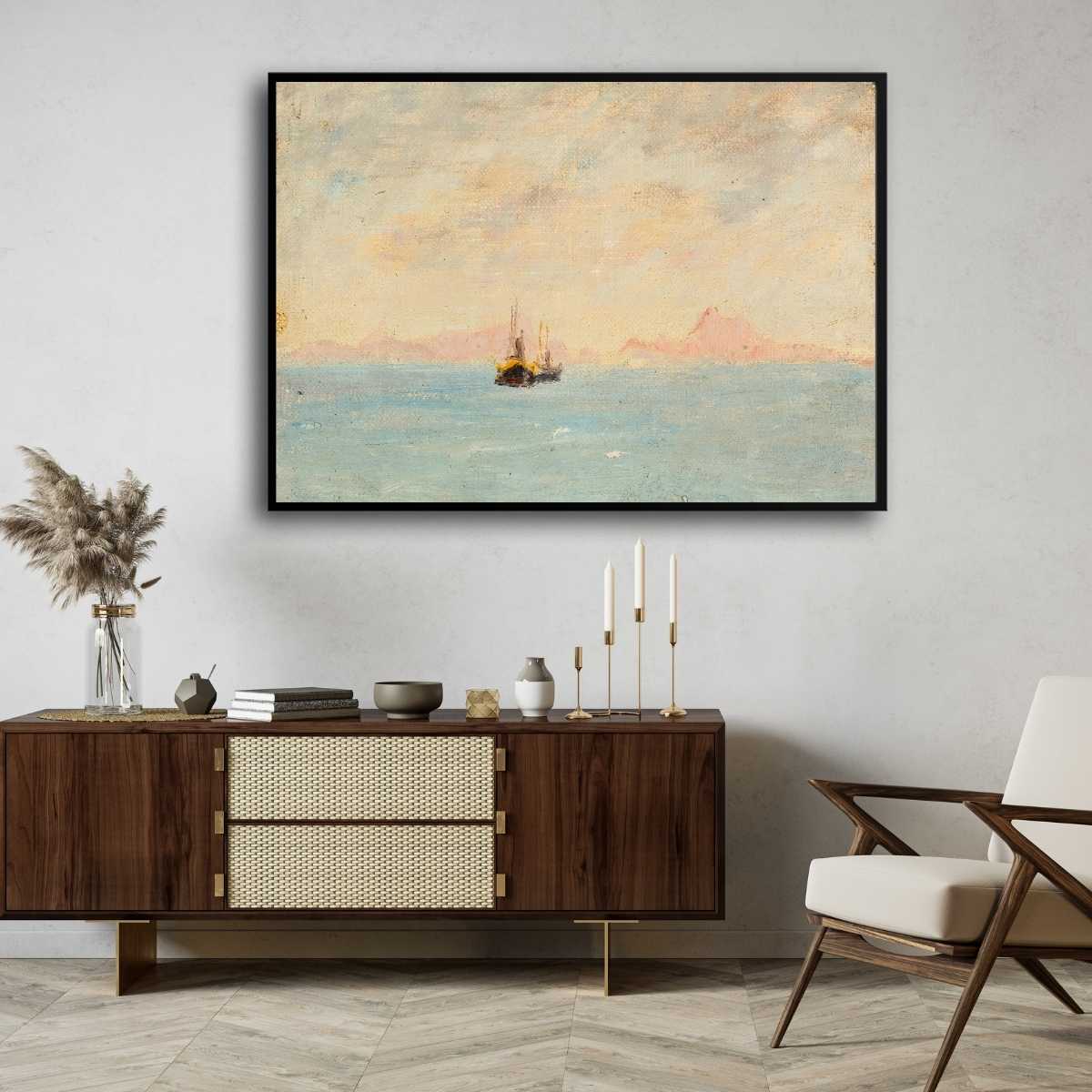 Sailboat Seascape Oil Painting | Horizontal Framed Print 4 : 3 Horizontal Premium Wall Art Canvas by MeriDeewar