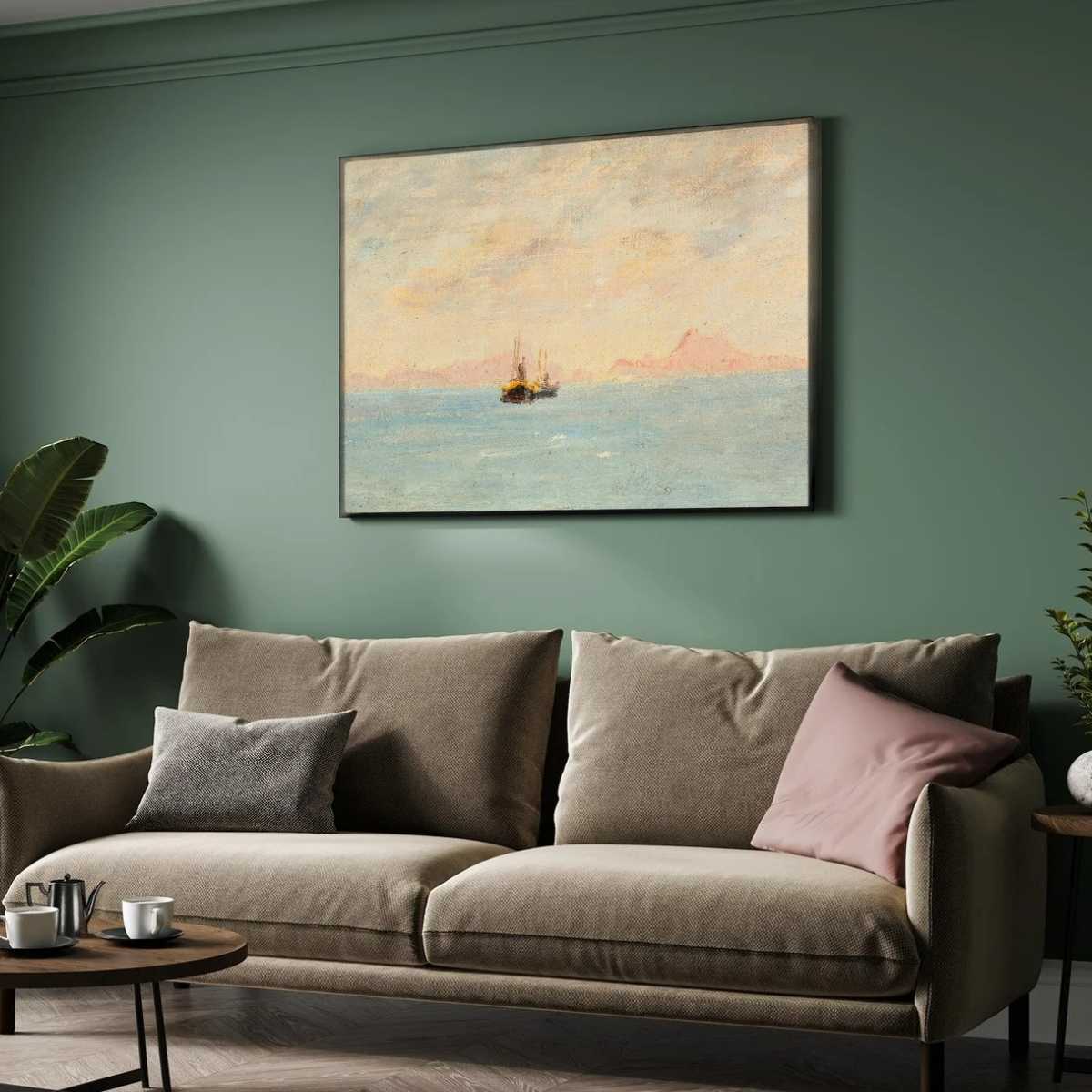 Sailboat Seascape Oil Painting | Horizontal Framed Print 4 : 3 Horizontal Premium Wall Art Canvas by MeriDeewar