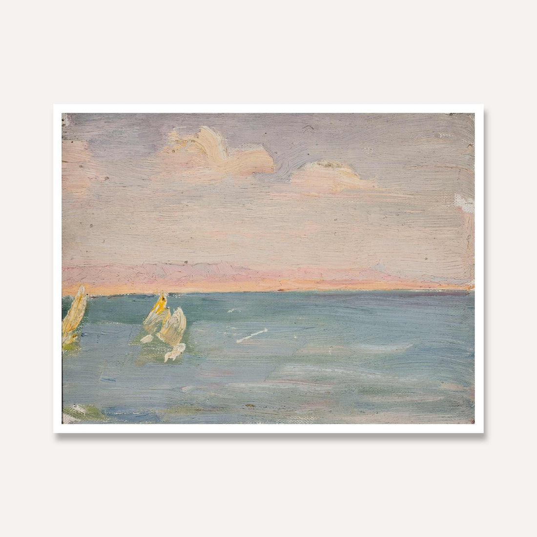 Sailboats on Serene Seascape Oil Painting | Horizontal Framed Print 4 : 3 Horizontal Premium Wall Art Canvas by MeriDeewar