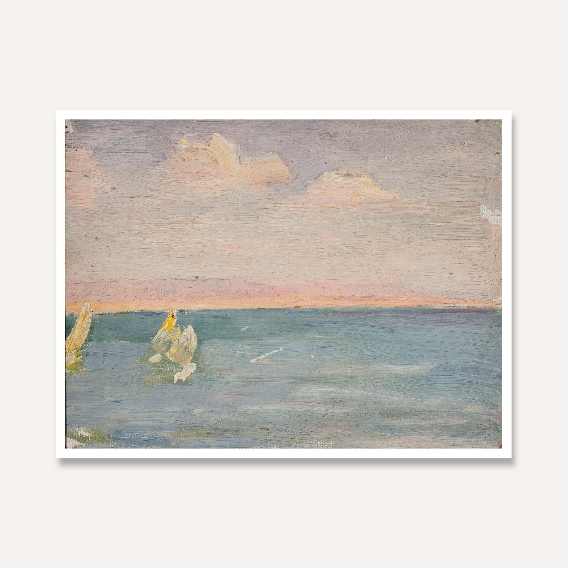 Sailboats on Serene Seascape Oil Painting | Horizontal Framed Print 4 : 3 Horizontal Premium Wall Art Canvas by MeriDeewar