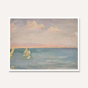 Sailboats on Serene Seascape Oil Painting | Horizontal Framed Print 4 : 3 Horizontal Premium Wall Art Canvas by MeriDeewar