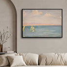 Sailboats on Serene Seascape Oil Painting | Horizontal Framed Print 4 : 3 Horizontal Premium Wall Art Canvas by MeriDeewar