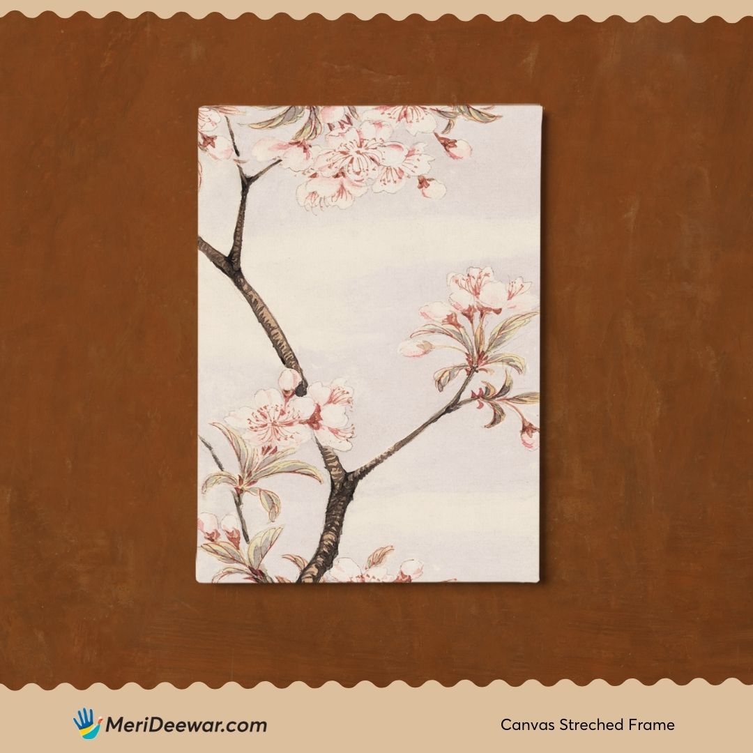 Sakura/cherry tree branch with Pink Flowers by Megata Morikaga 3 : 4 Vertical New Premium Wall Art Canvas by MeriDeewar