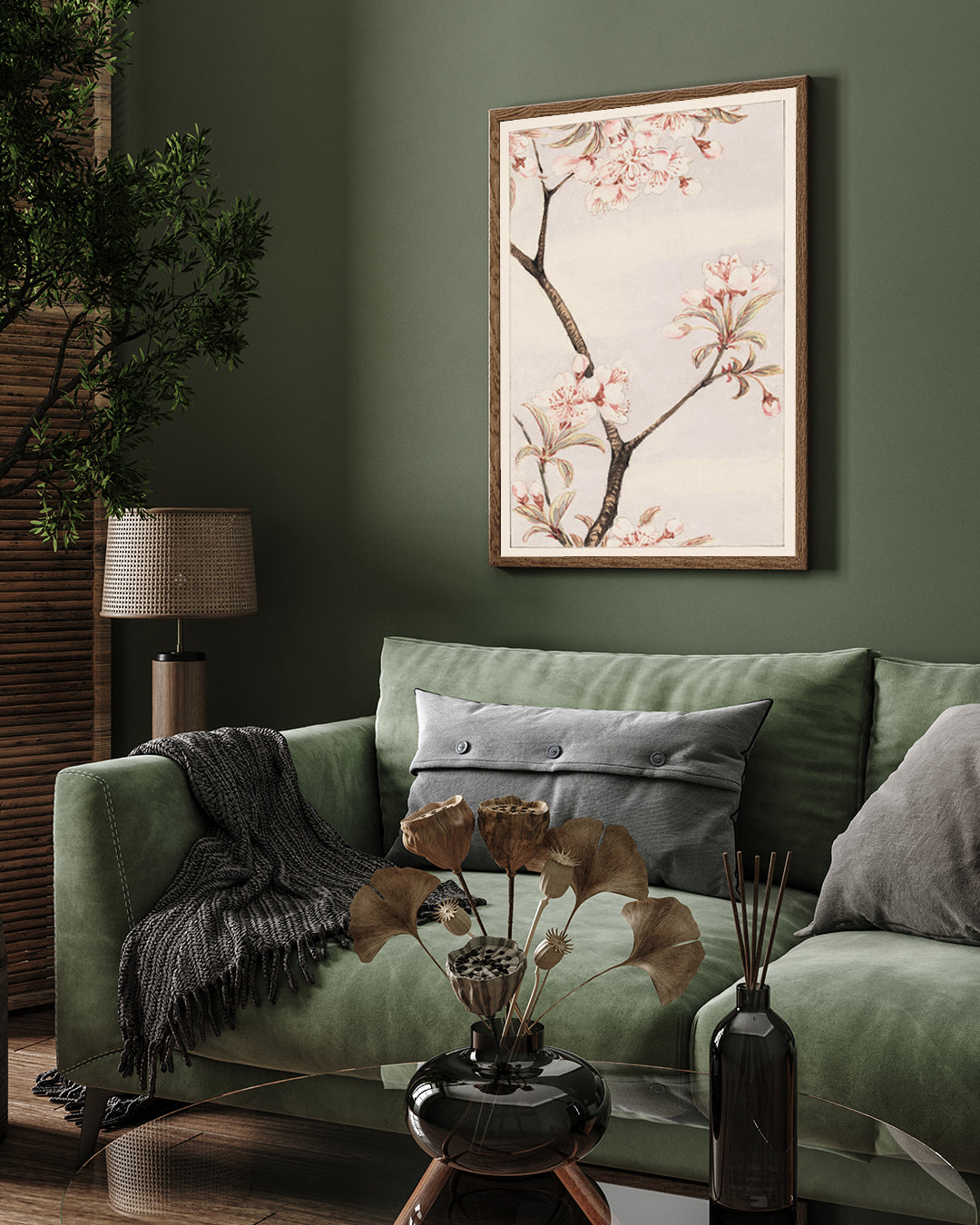 Sakura/cherry tree branch with Pink Flowers by Megata Morikaga 3 : 4 Vertical New Premium Wall Art Canvas by MeriDeewar