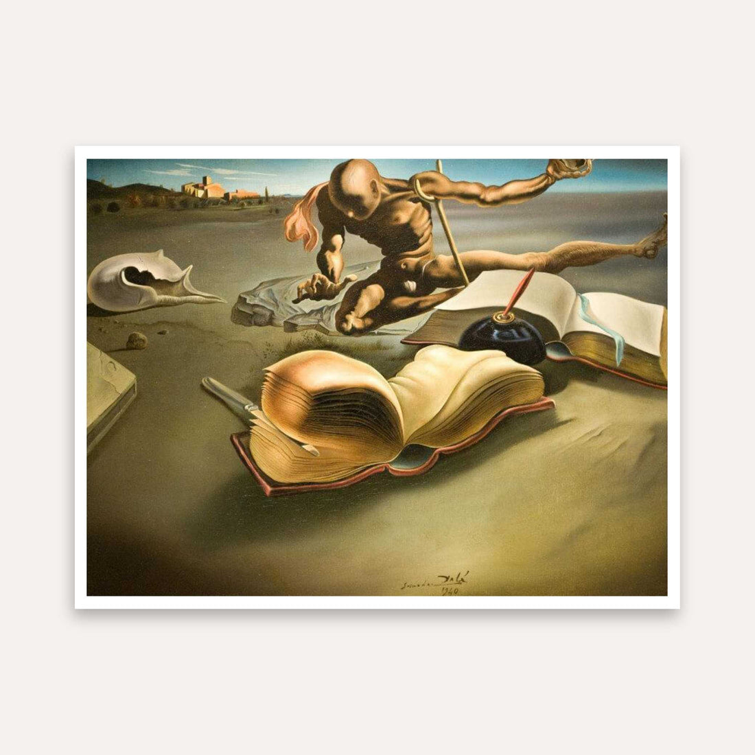 Salvador Dali Surrealist Painting for Living Room | Book Transforming Into A Woman Wall Art 5 : 4 Horizontal Premium Wall Art Canvas by MeriDeewar