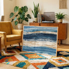 Samudra Wave | Coastal Indigo & Sand Abstract Wall Art 4 : 3 Horizontal Premium Wall Art Canvas by MeriDeewar