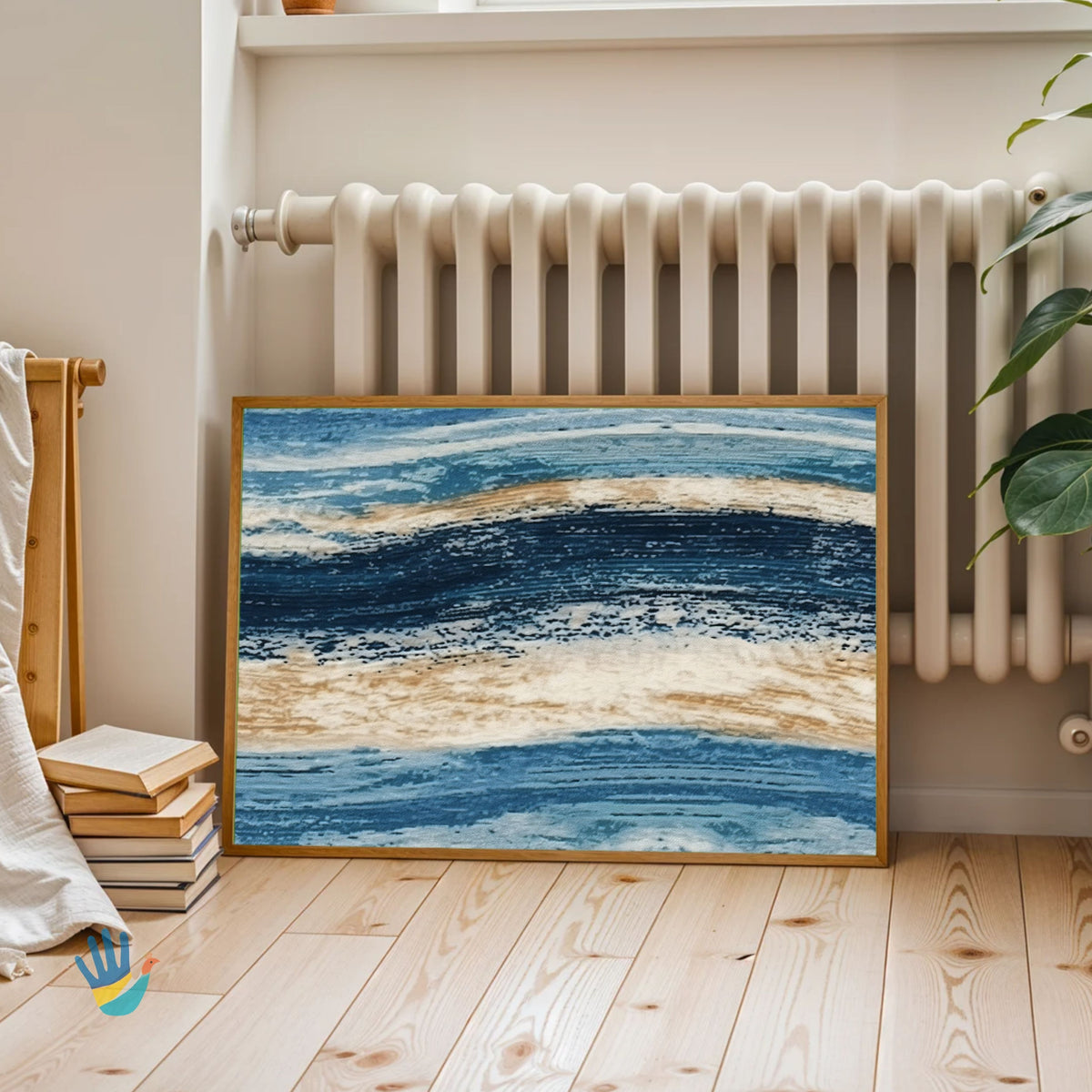 Samudra Wave | Coastal Indigo & Sand Abstract Wall Art 4 : 3 Horizontal Premium Wall Art Canvas by MeriDeewar