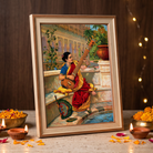Sangeet Sandhya | Raja Ravi Varma Classical Musician Framed Art Curate Pinewood Mix / Small Premium Wall Art Canvas by MeriDeewar