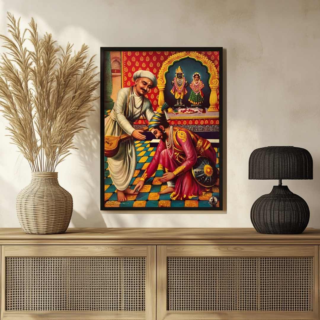 Sant Tukaram & Shivaji Maharaj Spiritual Painting for Home | Maratha Heritage Wall Art 3 : 4 Vertical Premium Wall Art Canvas by MeriDeewar