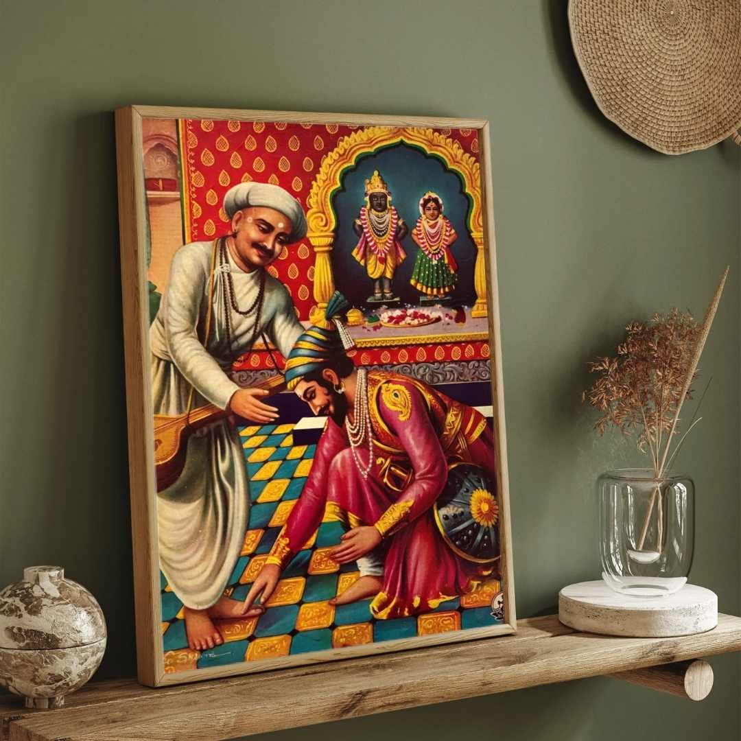 Sant Tukaram & Shivaji Maharaj Spiritual Painting for Home | Maratha Heritage Wall Art 3 : 4 Vertical Premium Wall Art Canvas by MeriDeewar