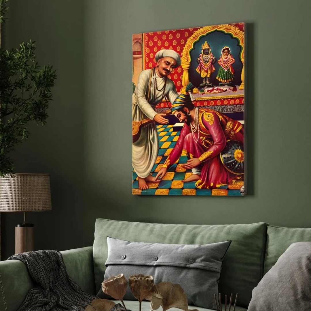 Sant Tukaram & Shivaji Maharaj Spiritual Painting for Home | Maratha Heritage Wall Art 3 : 4 Vertical Premium Wall Art Canvas by MeriDeewar