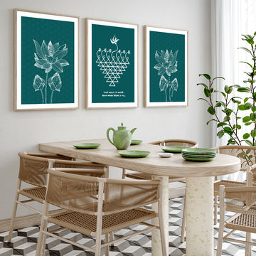 Saraswati Yantra set of 3 paintings Walls Premium Wall Art Canvas by MeriDeewar