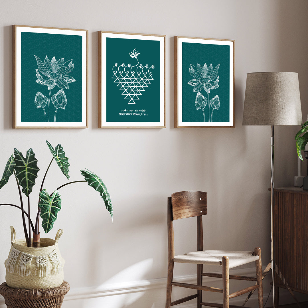 Saraswati Yantra set of 3 paintings Walls Premium Wall Art Canvas by MeriDeewar