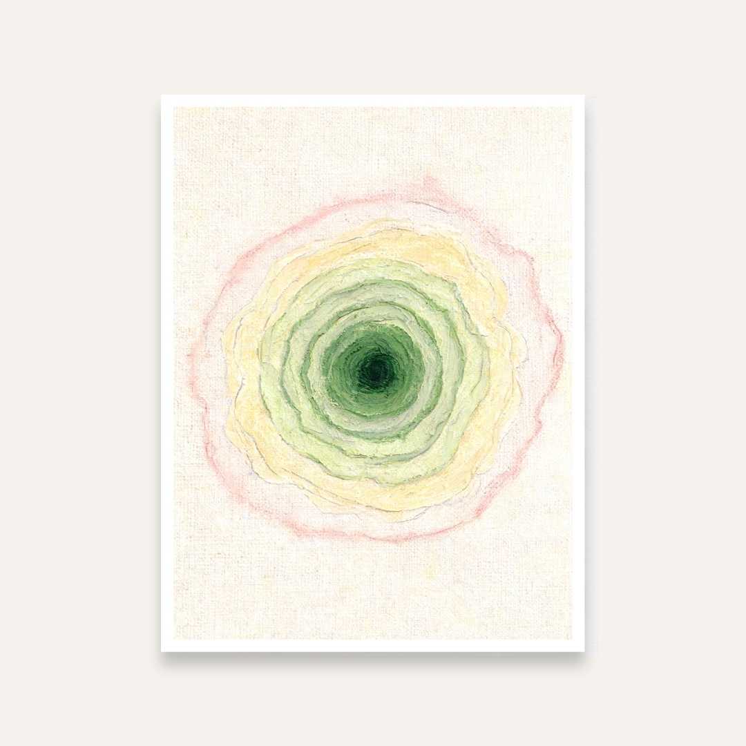 Scandinavian Minimalist Concentric Green & Blush Pink Geode Painting | Vertical Modern Boho White Framed Wall Art 3 : 4 Vertical Premium Wall Art Canvas by MeriDeewar