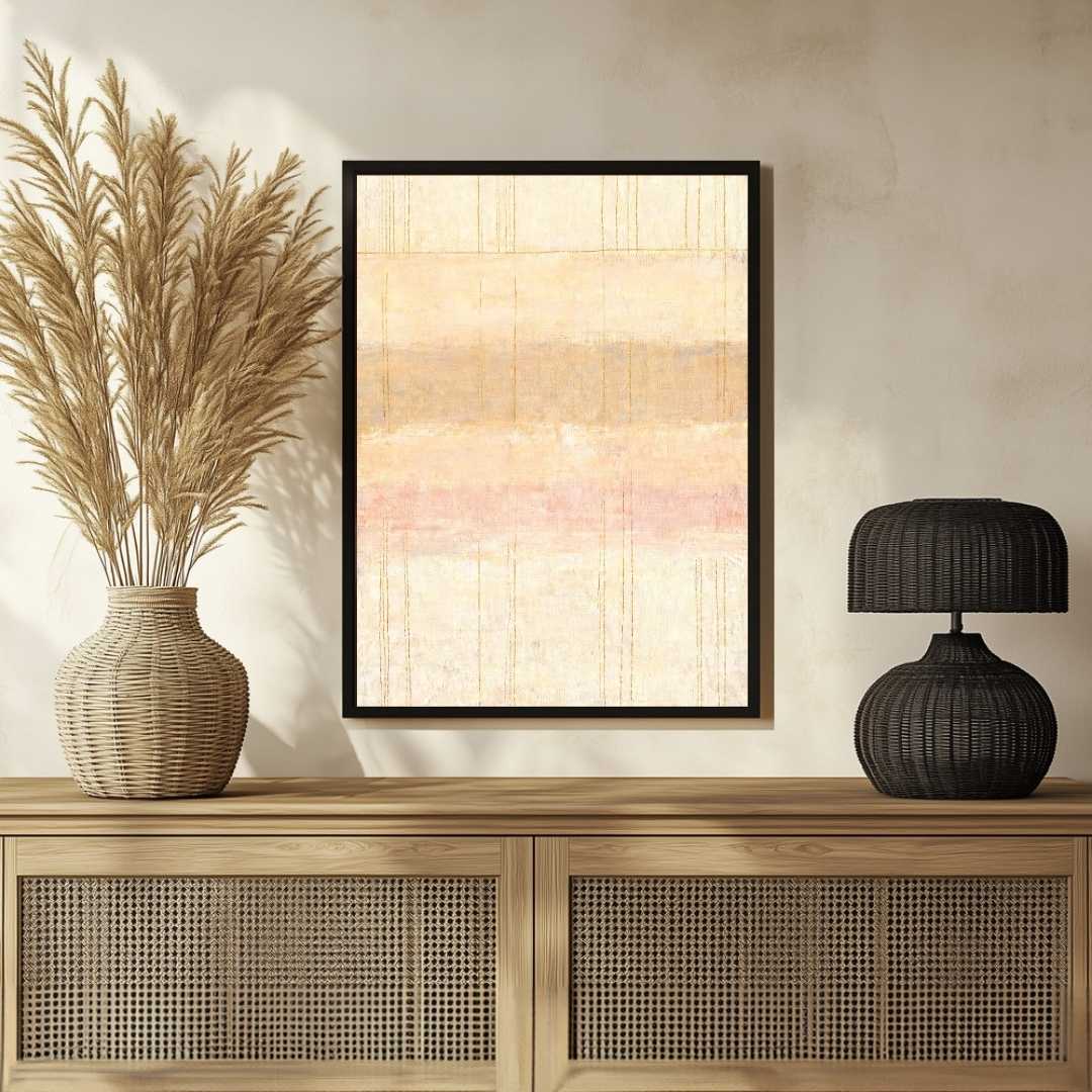 Scandinavian Minimalist Cream & Pastel Blush Grid Abstract Painting | Vertical Modern Boho White Framed Wall Art 3 : 4 Vertical Premium Wall Art Canvas by MeriDeewar