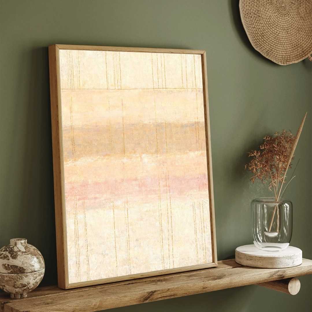 Scandinavian Minimalist Cream & Pastel Blush Grid Abstract Painting | Vertical Modern Boho White Framed Wall Art 3 : 4 Vertical Premium Wall Art Canvas by MeriDeewar