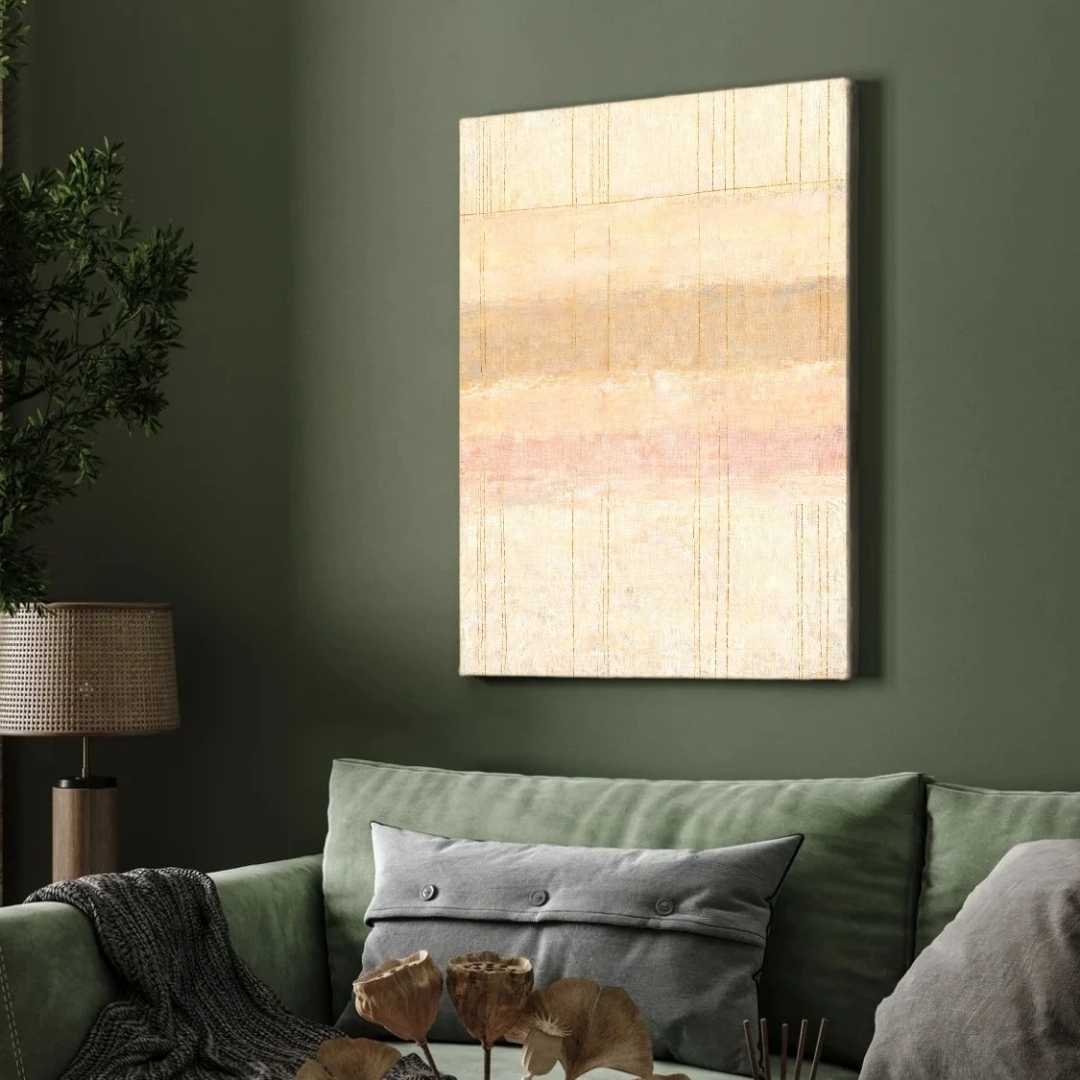 Scandinavian Minimalist Cream & Pastel Blush Grid Abstract Painting | Vertical Modern Boho White Framed Wall Art 3 : 4 Vertical Premium Wall Art Canvas by MeriDeewar
