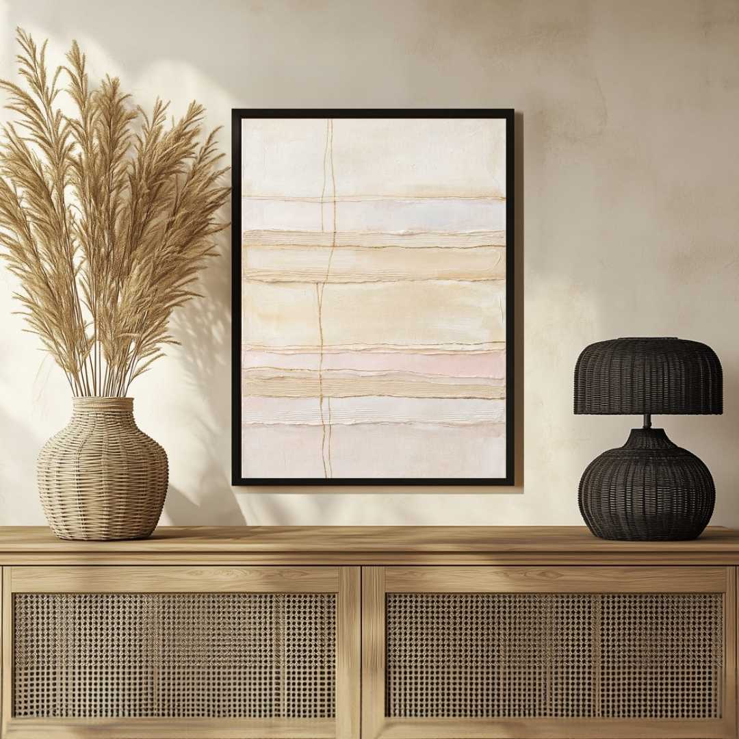 Scandinavian Minimalist Cream & Textured Abstract Painting | Vertical Modern Boho White Framed Wall Art 3 : 4 Vertical Premium Wall Art Canvas by MeriDeewar