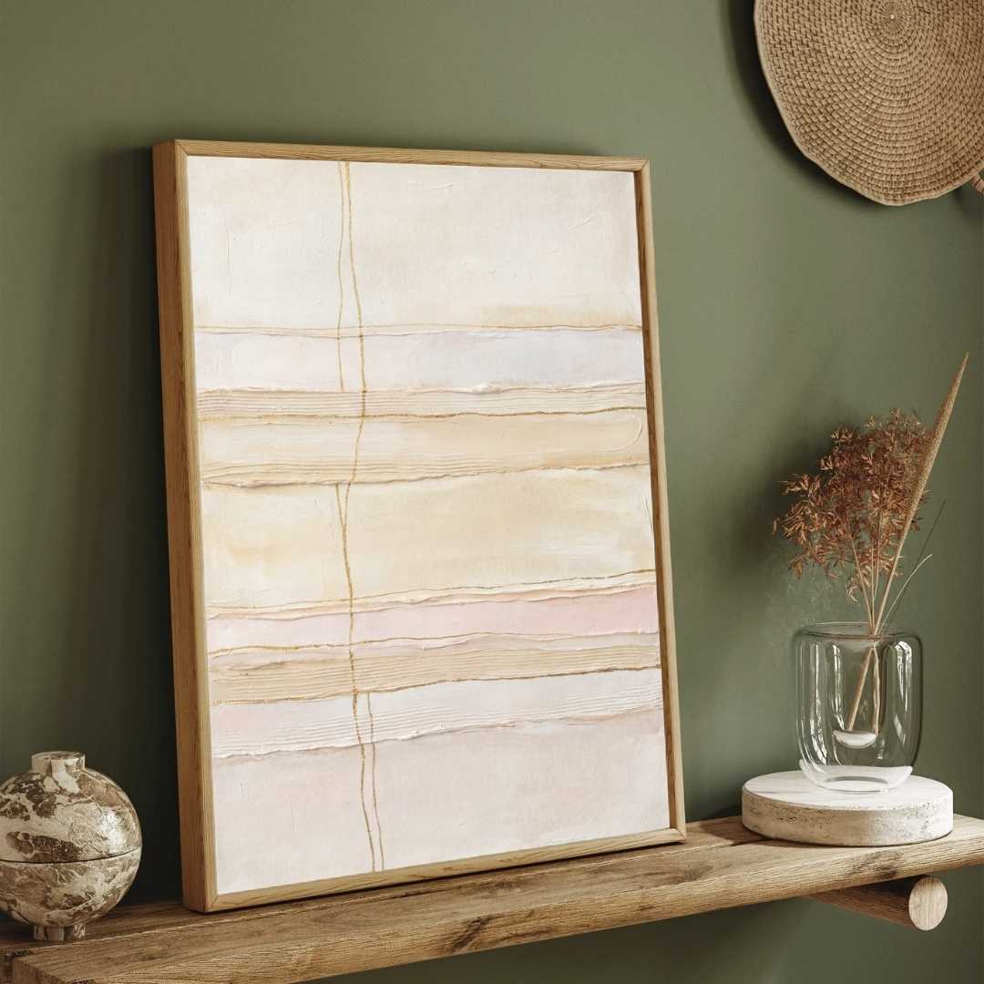 Scandinavian Minimalist Cream & Textured Abstract Painting | Vertical Modern Boho White Framed Wall Art 3 : 4 Vertical Premium Wall Art Canvas by MeriDeewar