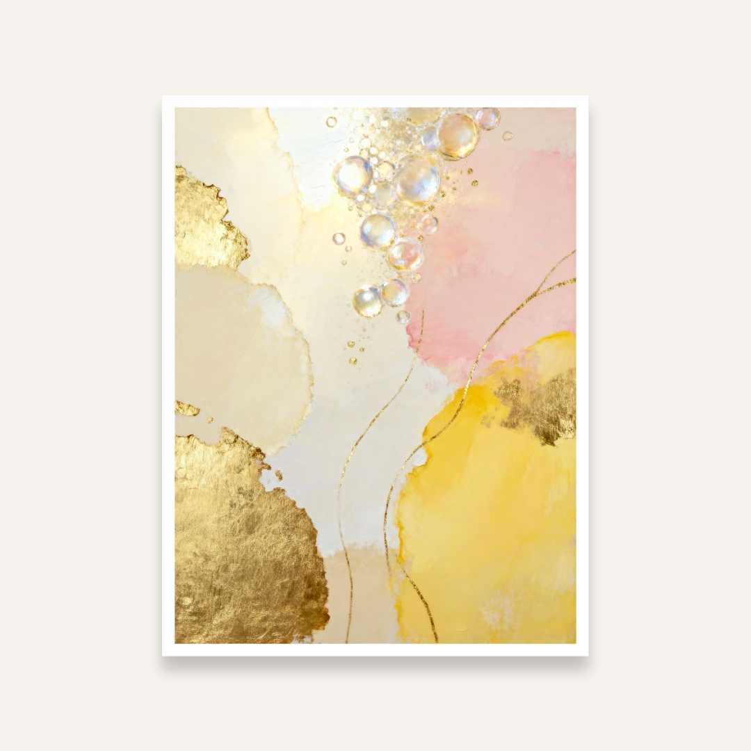 Scandinavian Minimalist Dark Watercolor Bubbles & Heavy Gold Leaf Painting | Vertical Modern Boho White Framed Wall Art 3 : 4 Vertical Premium Wall Art Canvas by MeriDeewar
