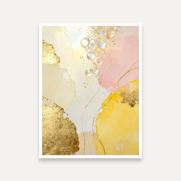 Scandinavian Minimalist Dark Watercolor Bubbles & Heavy Gold Leaf Painting | Vertical Modern Boho White Framed Wall Art 3 : 4 Vertical Premium Wall Art Canvas by MeriDeewar