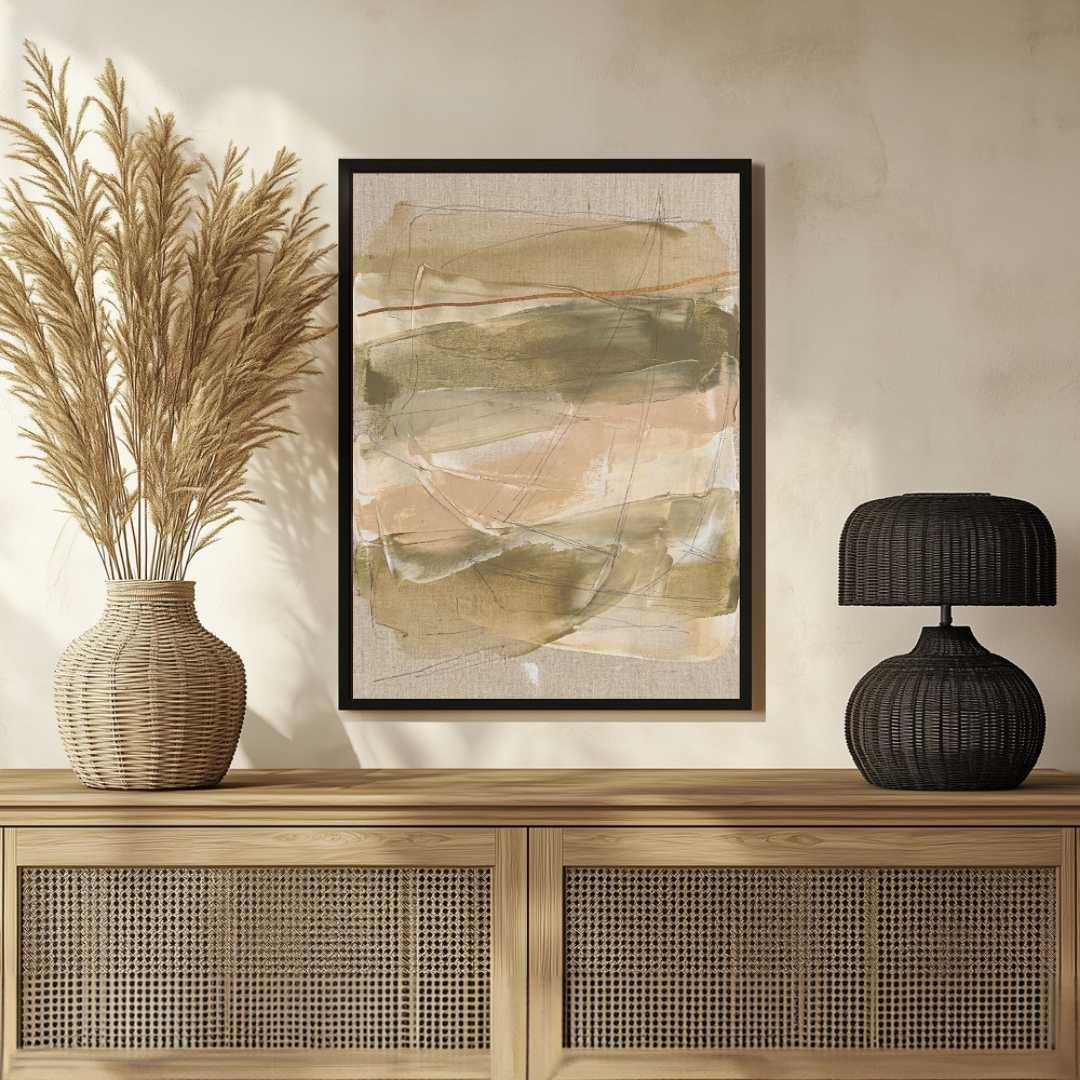 Scandinavian Minimalist Earth Tone Abstract Expressionism Painting | Vertical Modern Boho White Framed Wall Art 3 : 4 Vertical Premium Wall Art Canvas by MeriDeewar