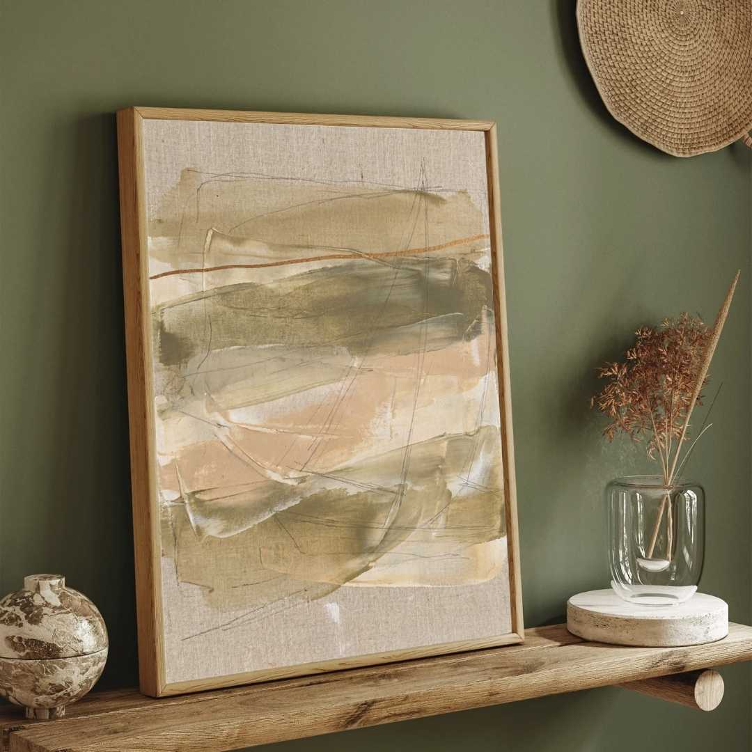 Scandinavian Minimalist Earth Tone Abstract Expressionism Painting | Vertical Modern Boho White Framed Wall Art 3 : 4 Vertical Premium Wall Art Canvas by MeriDeewar