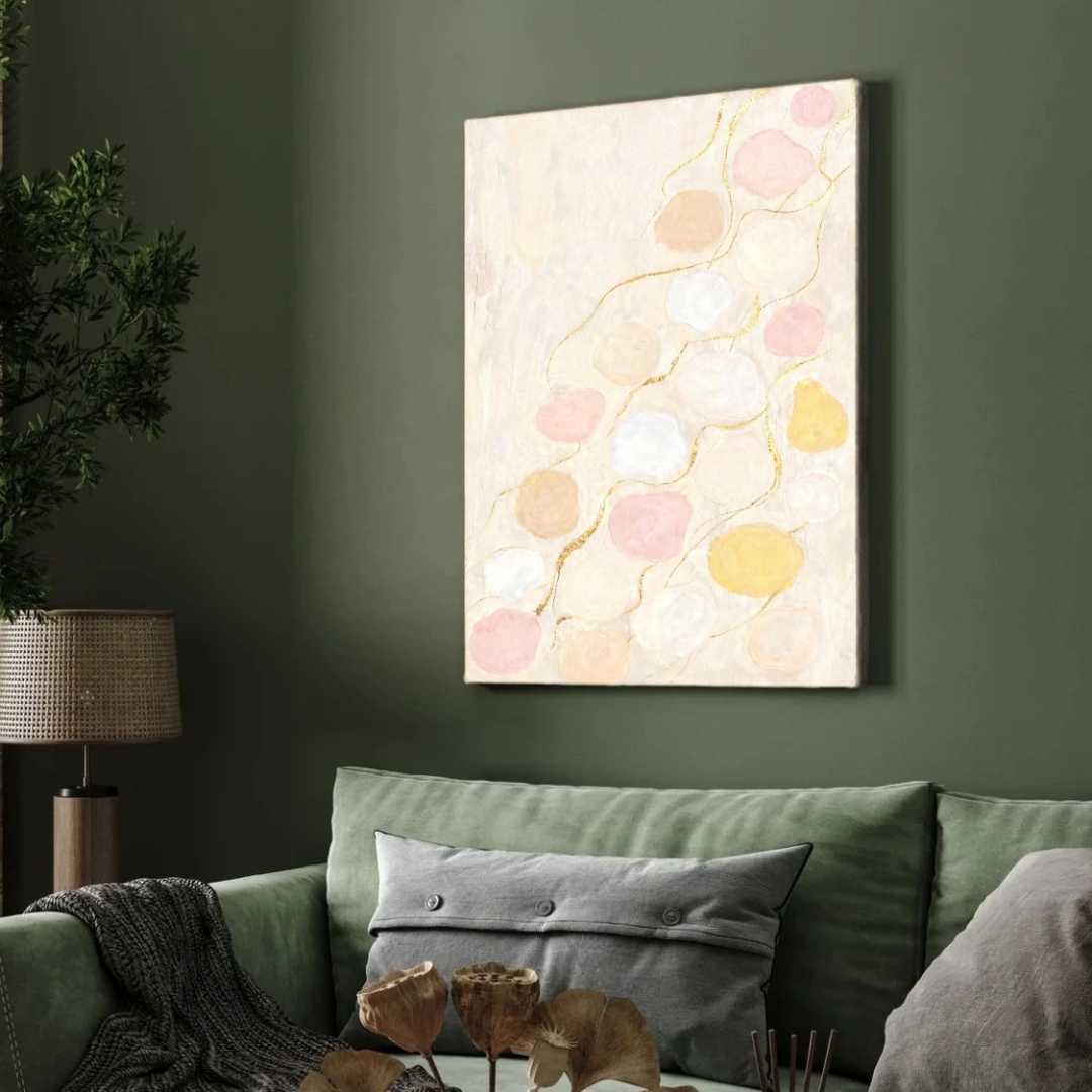 Scandinavian Minimalist Floating Pastel Shapes & Gold Leaf Painting | Vertical White Framed Wall Art 3 : 4 Vertical Premium Wall Art Canvas by MeriDeewar