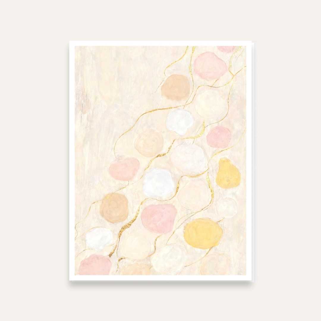 Scandinavian Minimalist Floating Pastel Shapes & Gold Leaf Painting | Vertical White Framed Wall Art 3 : 4 Vertical Premium Wall Art Canvas by MeriDeewar