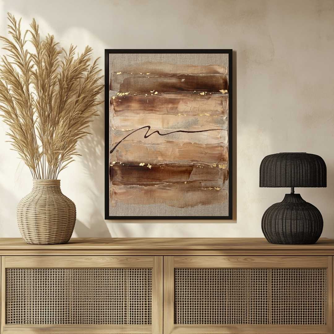 Scandinavian Minimalist Layered Earth Tone Abstract Painting | Vertical Modern Boho White Framed Wall Art 3 : 4 Vertical Premium Wall Art Canvas by MeriDeewar