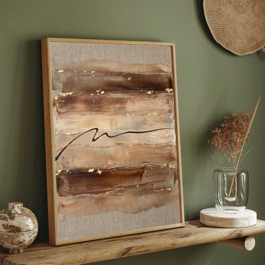 Scandinavian Minimalist Layered Earth Tone Abstract Painting | Vertical Modern Boho White Framed Wall Art 3 : 4 Vertical Premium Wall Art Canvas by MeriDeewar