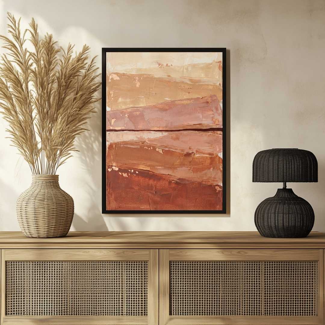 Scandinavian Minimalist Layered Terracotta & Earth Tone Abstract Painting | Vertical Modern Boho White Framed Wall Art 3 : 4 Vertical Premium Wall Art Canvas by MeriDeewar