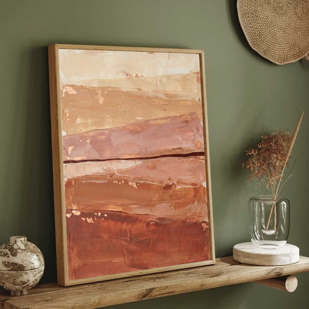 Scandinavian Minimalist Layered Terracotta & Earth Tone Abstract Painting | Vertical Modern Boho White Framed Wall Art 3 : 4 Vertical Premium Wall Art Canvas by MeriDeewar