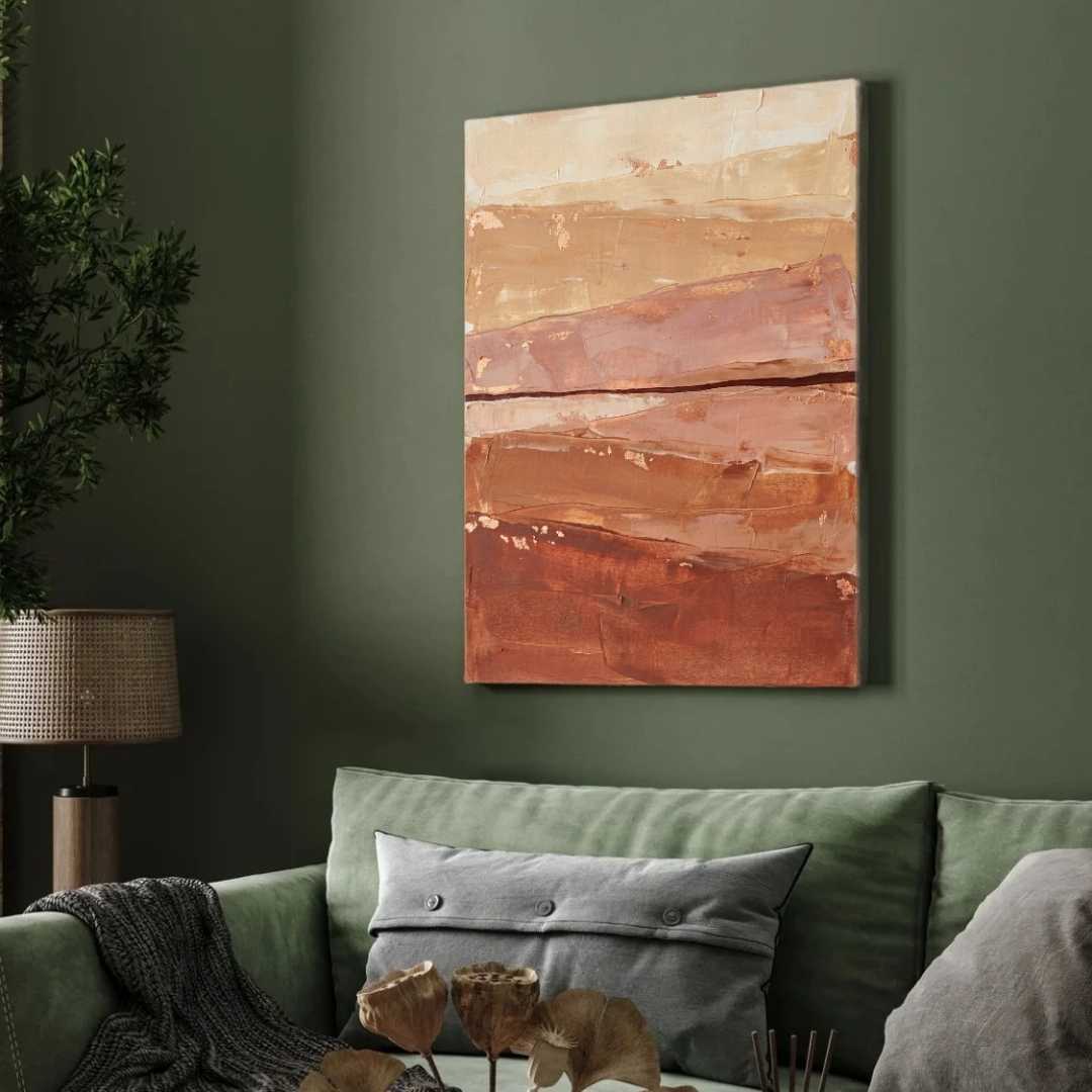 Scandinavian Minimalist Layered Terracotta & Earth Tone Abstract Painting | Vertical Modern Boho White Framed Wall Art 3 : 4 Vertical Premium Wall Art Canvas by MeriDeewar