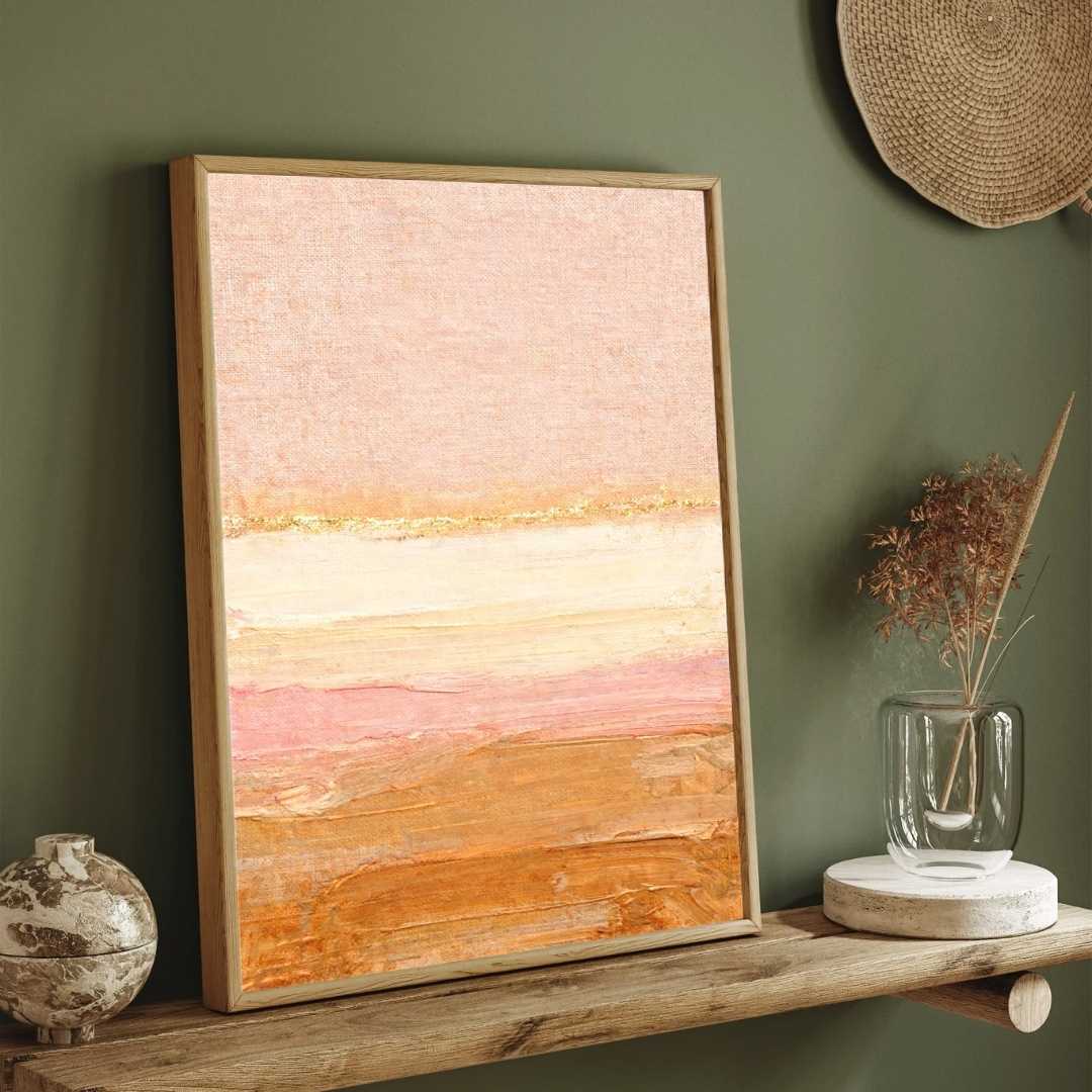 Scandinavian Minimalist Layered Terracotta & Pastel Pink Abstract Painting | Vertical Modern Boho White Framed Wall Art 3 : 4 Vertical Premium Wall Art Canvas by MeriDeewar