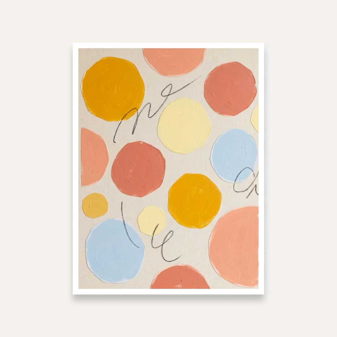 Scandinavian Minimalist Pastel Polka Dot & Cursive Line Abstract Painting | Vertical Modern Boho White Framed Wall Art 3 : 4 Vertical Premium Wall Art Canvas by MeriDeewar