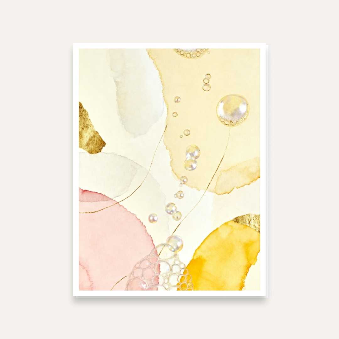 Scandinavian Minimalist Pastel Watercolor Bubbles & Gold Leaf Painting | Vertical Modern Boho White Framed Wall Art 3 : 4 Vertical Premium Wall Art Canvas by MeriDeewar