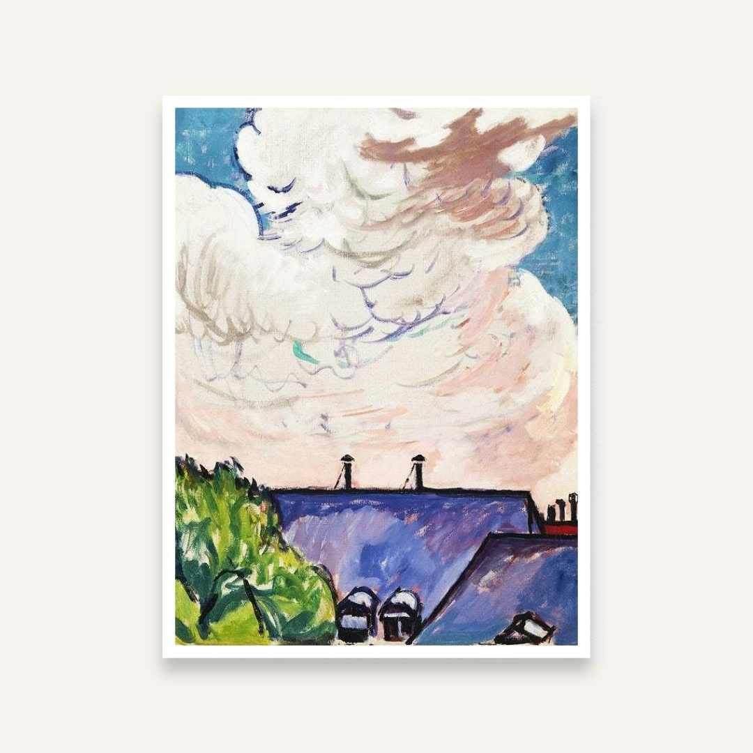 Scenery Painting for Living Room – Clouds & Rooftops Wall Art | Giclée Fine Art Print 3 : 4 Vertical Premium Wall Art Canvas by MeriDeewar