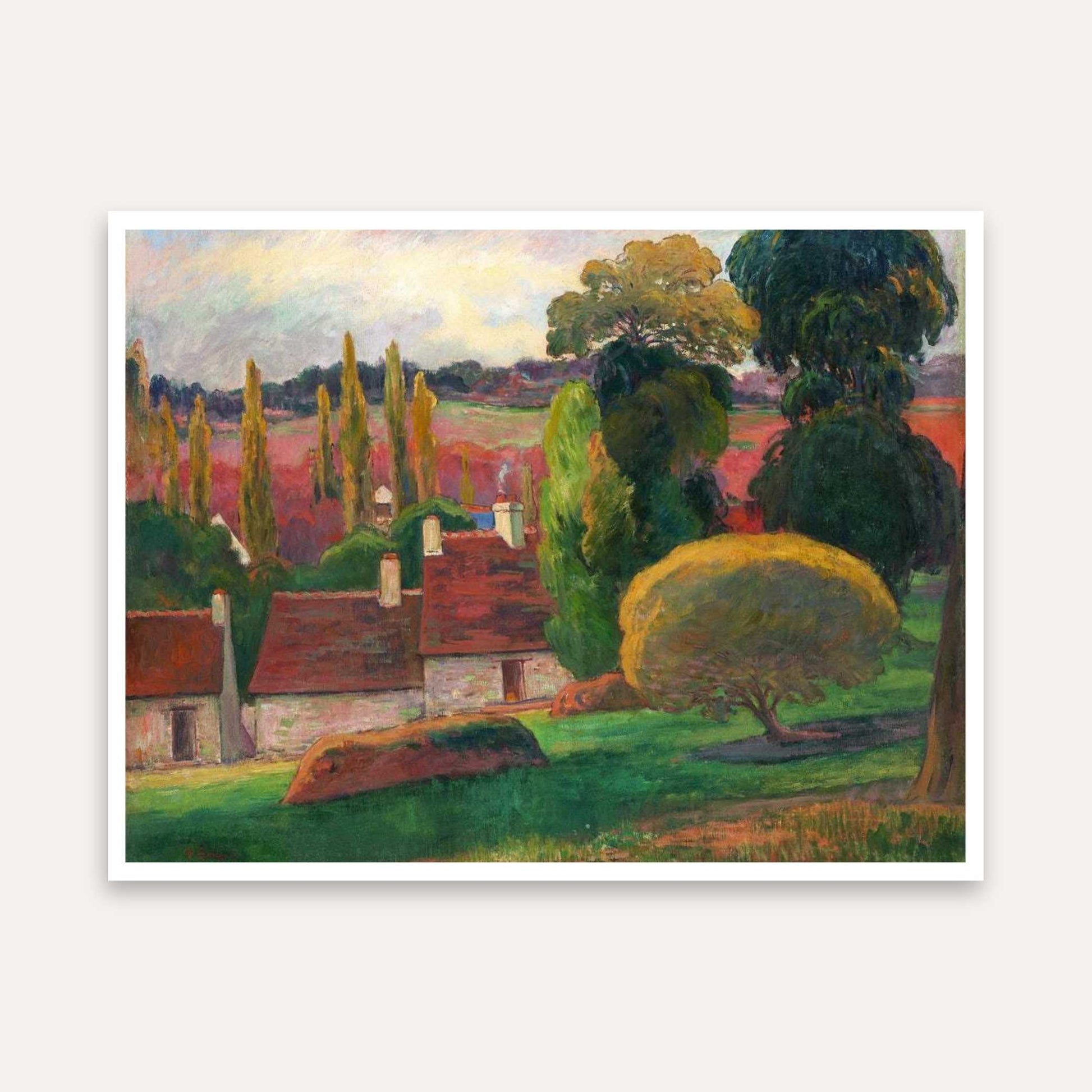Scenery Painting for Living Room – Countryside Farm by Paul Gauguin | Giclée Art Print 4 : 3 Horizontal Premium Wall Art Canvas by MeriDeewar