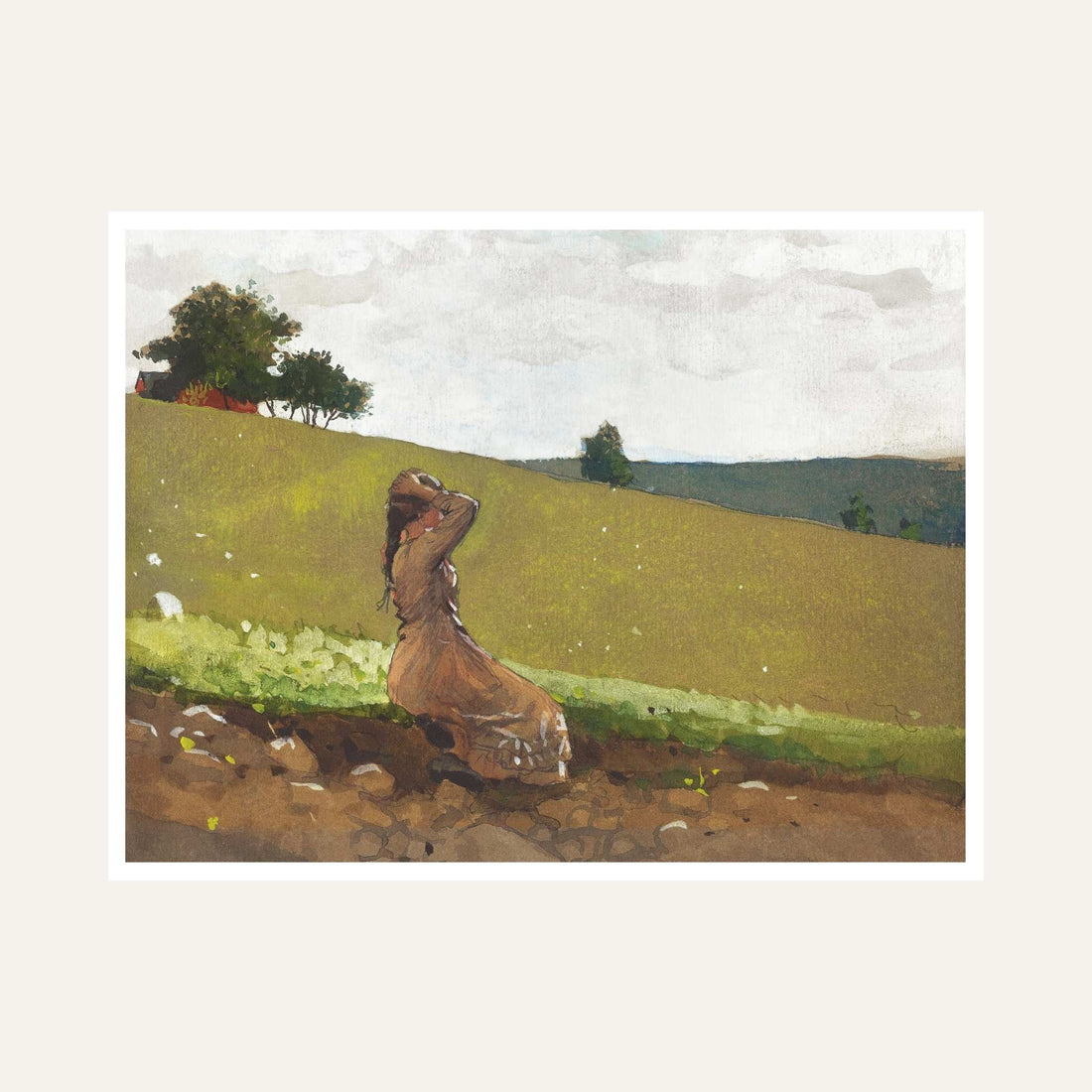 Scenery Painting for Living Room – Girl on Green Hill | Winslow Homer Wall Art Print 6 : 5 Horizontal Premium Wall Art Canvas by MeriDeewar