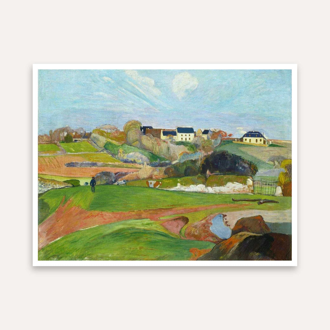 Scenery Painting for Living Room – Green Countryside Landscape | Gauguin Art Print 4 : 3 Horizontal Premium Wall Art Canvas by MeriDeewar