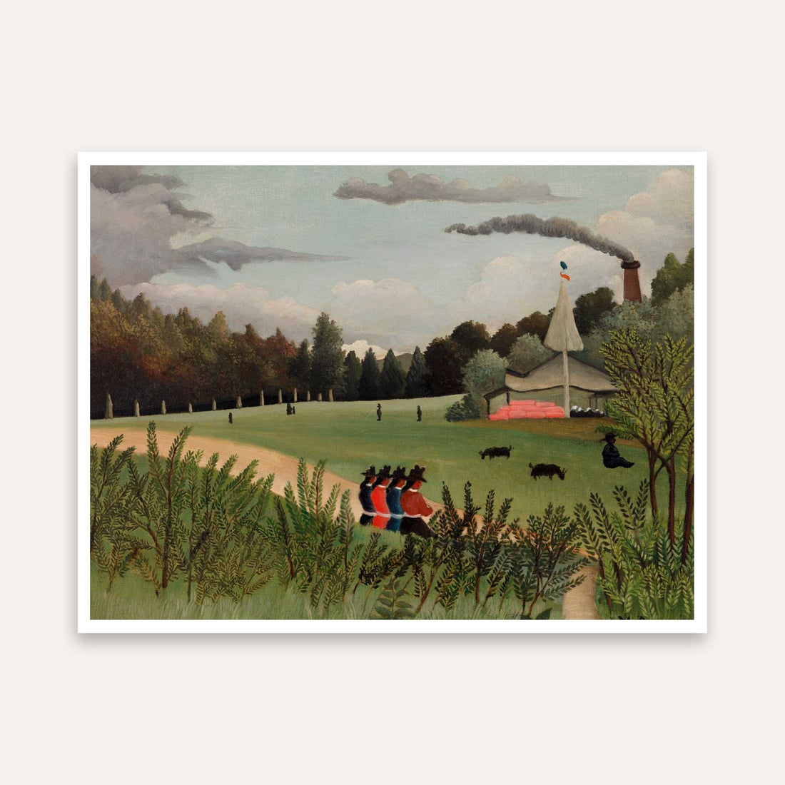 Scenery Painting for Living Room – Henri Rousseau Landscape & Four Young Girls Wall Art 5 : 4 Horizontal Premium Wall Art Canvas by MeriDeewar